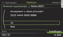 Weergave pincode voor ingave in de mobiele telefoon